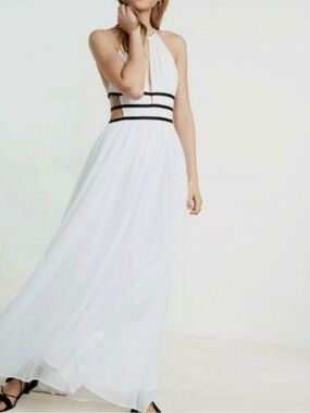 Express White Halter Maxi Dress with Black Trim